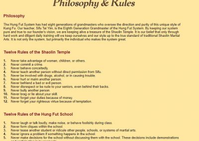 Hung Fut Kung Fu School Philosophy and Rules